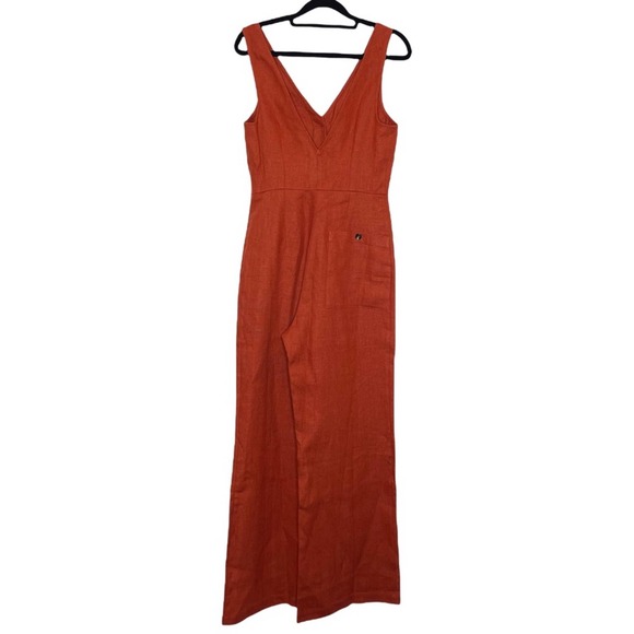 Paloma Wool Rust Orange Light Coaba Alana Linen Button Front Jumpsuit - 36/US 4 - Picture 3 of 8